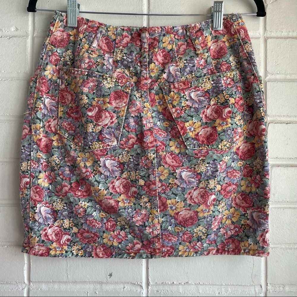 VINTAGE Paris Blues Floral Denim Mini Skirt - Picture 3 of 6